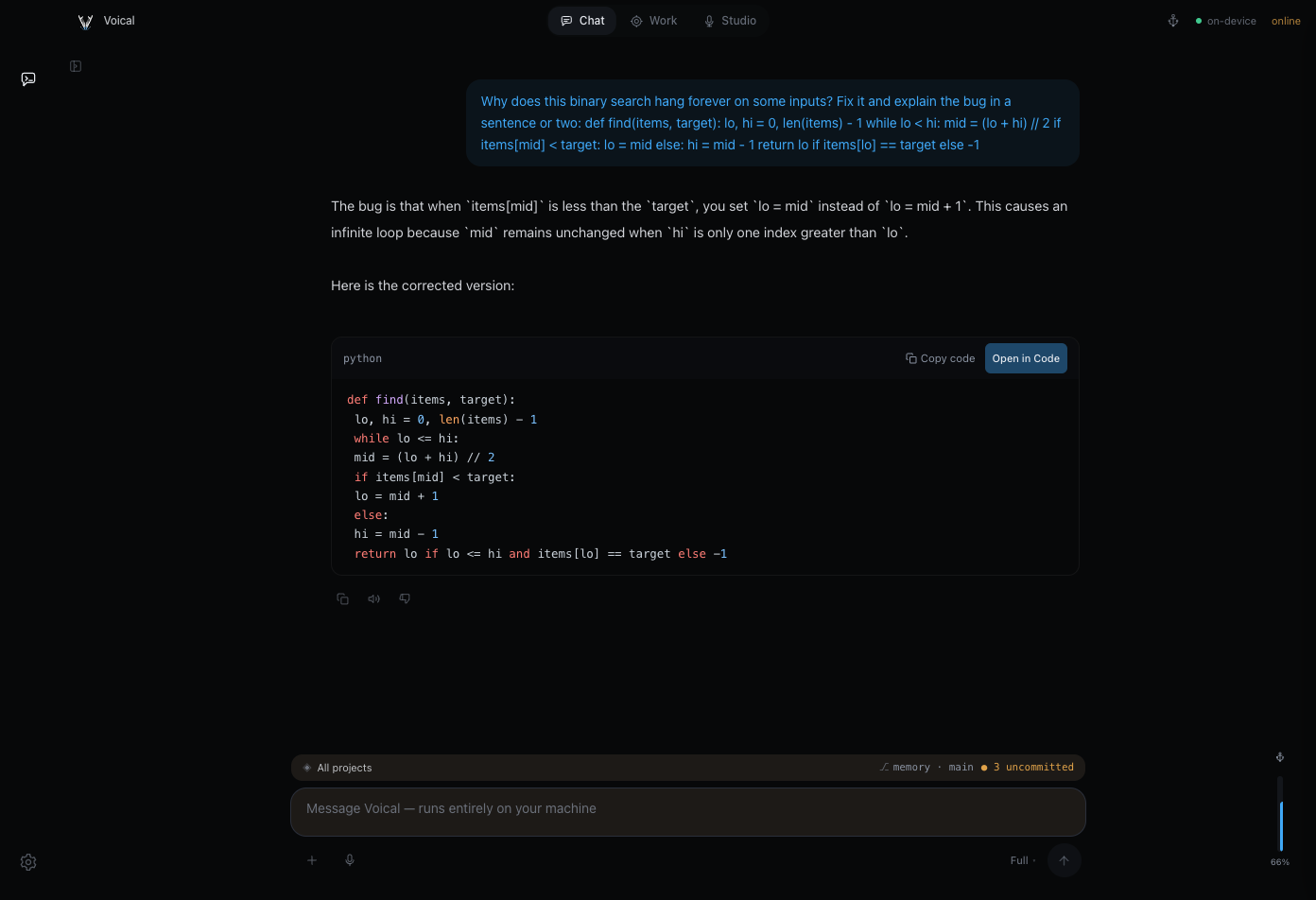 Voical diagnosing an infinite-loop bug